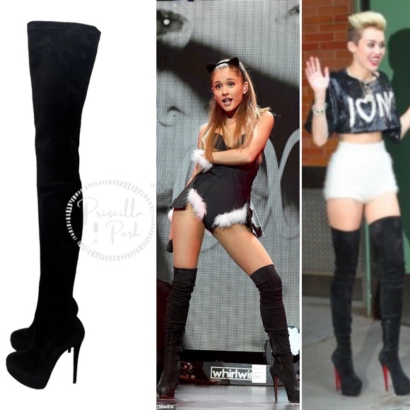 Christian Louboutin Black Suede Gazolina Suede Overtheknee Boots 36.5 Thigh High - Picture 1 of 15